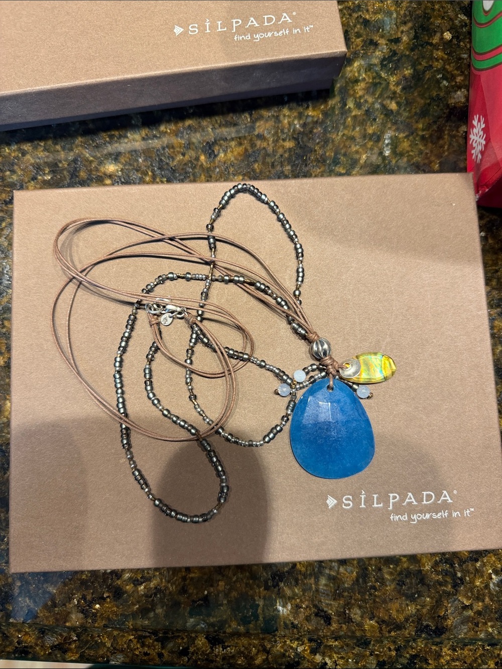 Silpada Blue Teardrop Pendant Necklace with Bronze Beads and Iridescent Accent